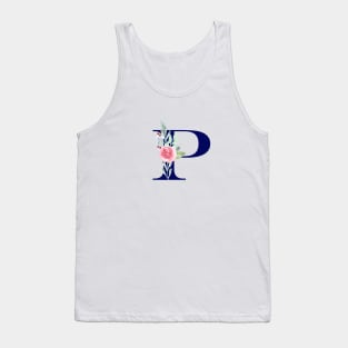 Watercolor Floral Letter P in Navy Tank Top